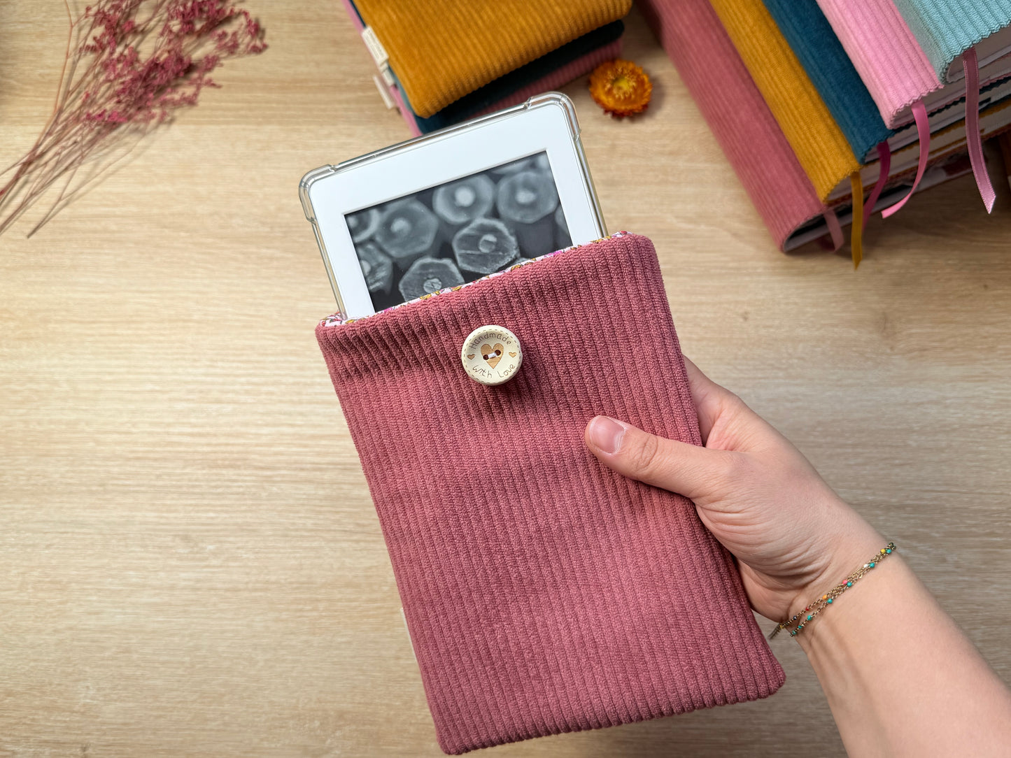 Pochette à Liseuse - Velours Vieux Rose