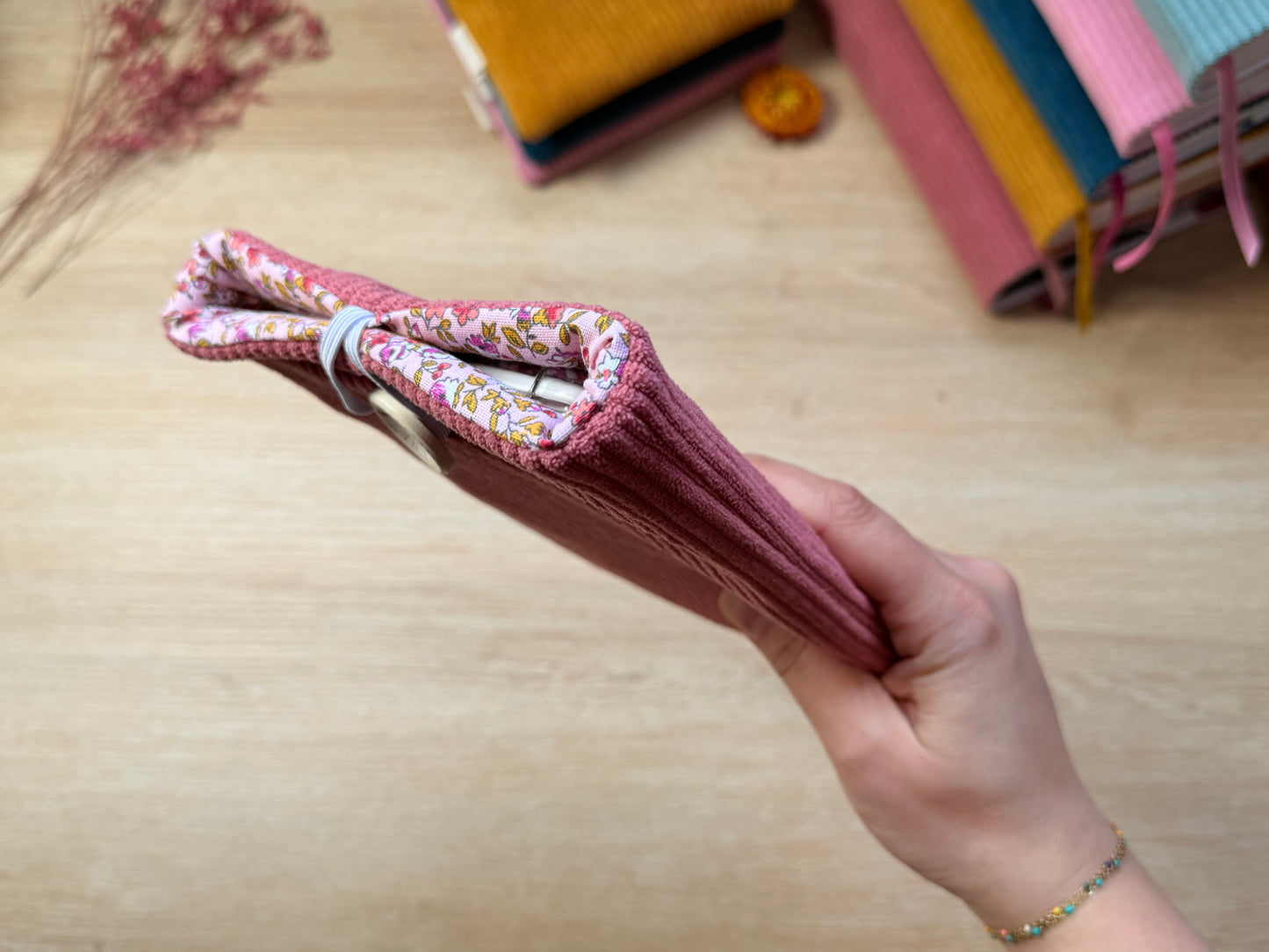 Pochette à Liseuse - Velours Vieux Rose