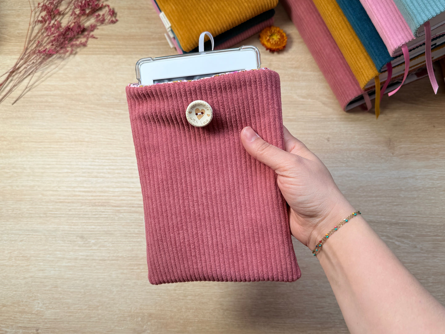 Pochette à Liseuse - Velours Vieux Rose