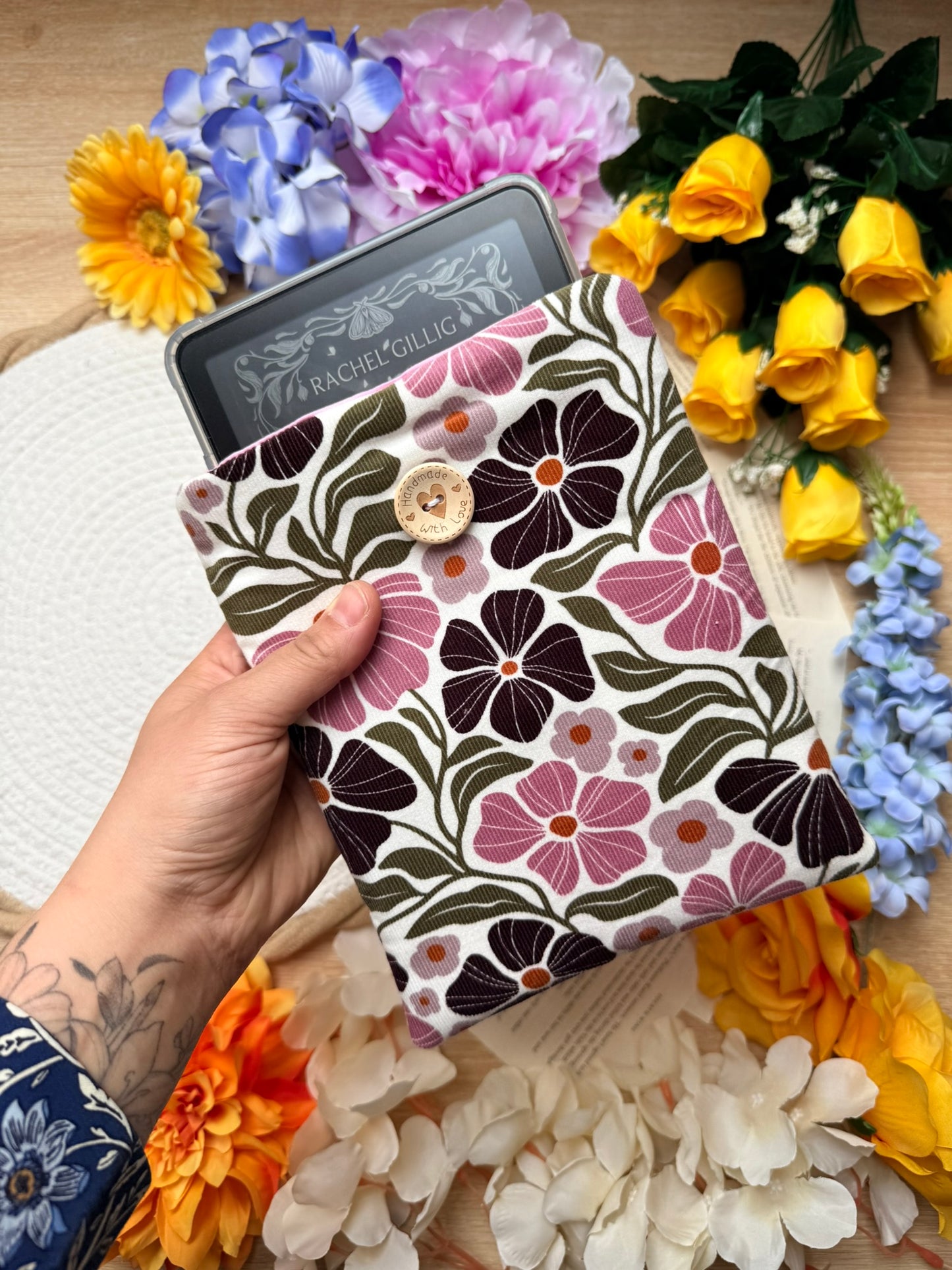 Pochette à Liseuse - Velours fleuri