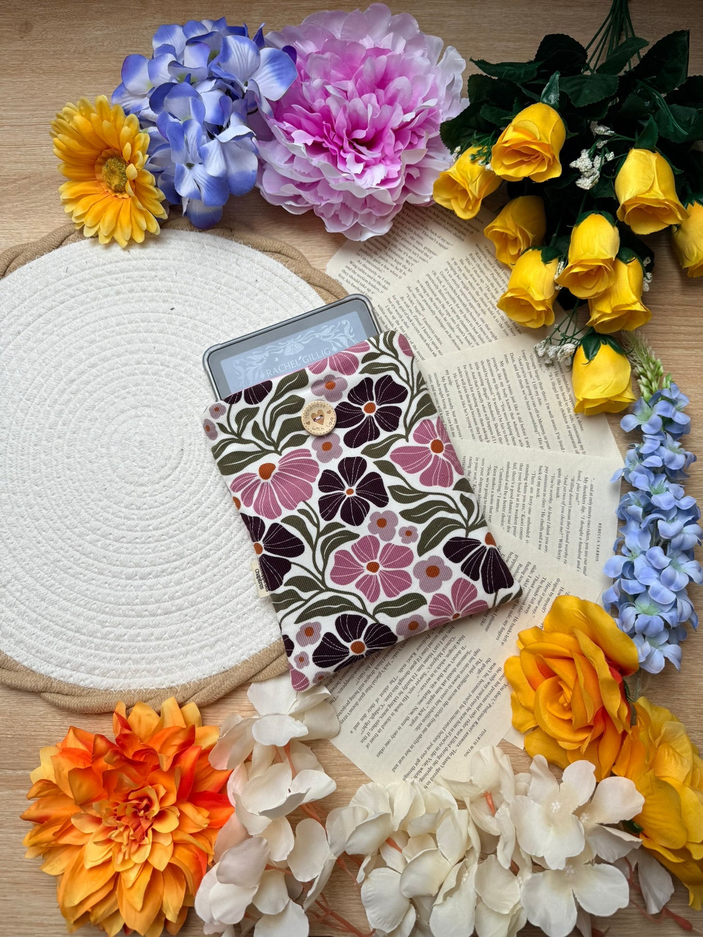 Pochette à Liseuse - Velours fleuri