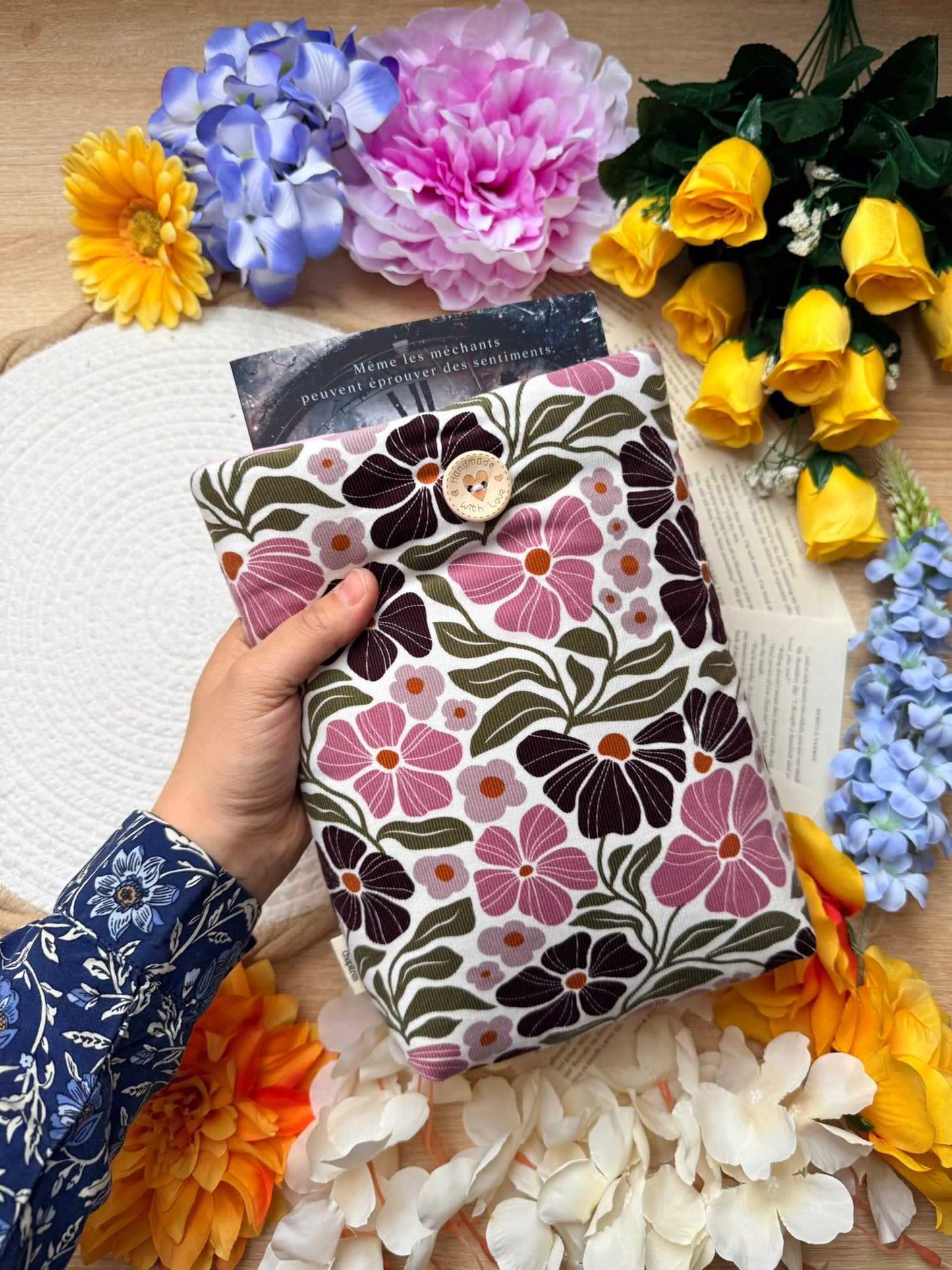 Pochette à livre - Velours fleuri