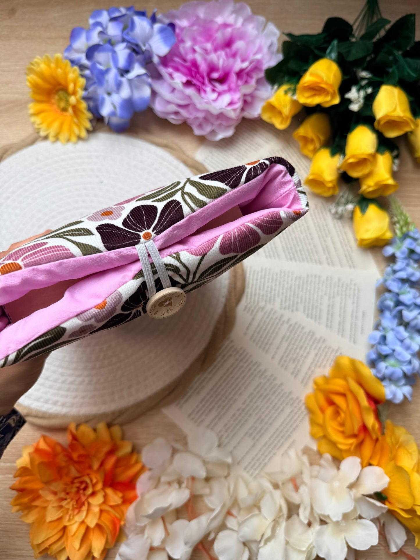 Pochette à livre - Velours fleuri